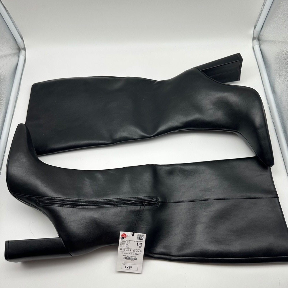 Zara Womens Pointed Toe Heeled Boots Black - Size 10 - 3011/210/800 - NEW